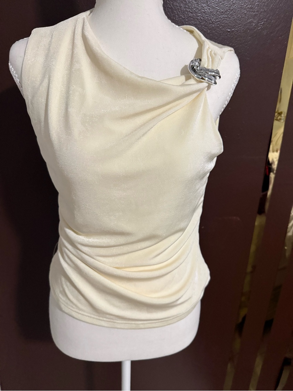 Embellished Ivory Draped Sleeveless Camisole